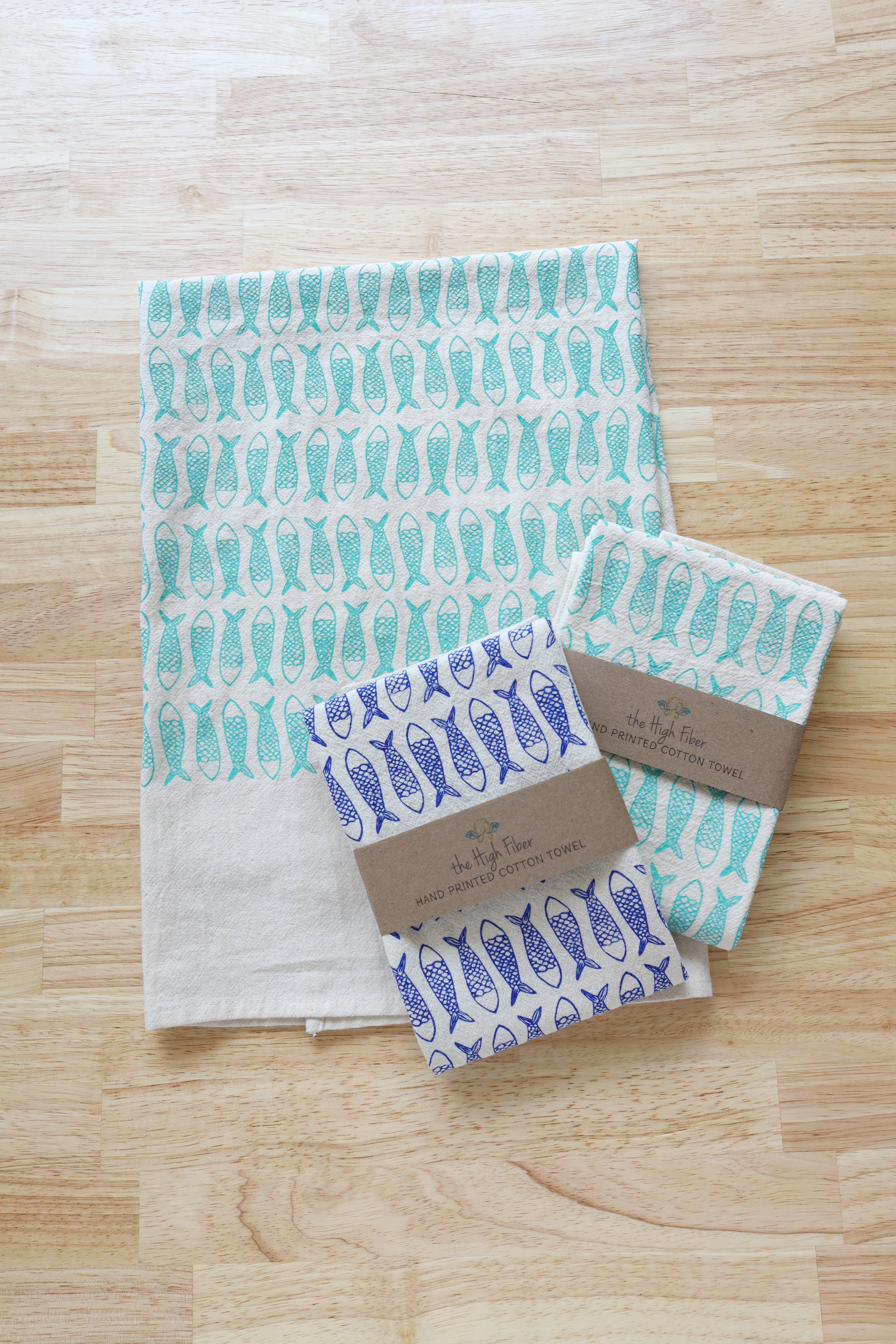 The High Fiber - Wholesale Tea Towel - Fish Kitchen Towel, Handprinted Tea Towel, Coastal Towel2