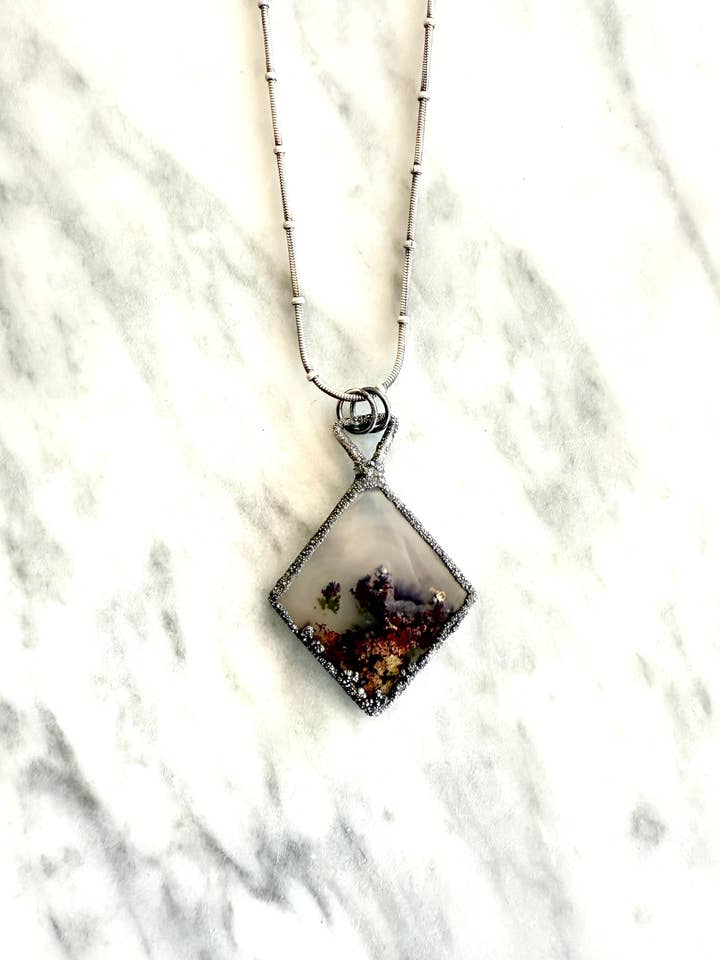 Inner Peace Necklace with Moss Agate for wholesale by Silver Coast Designs