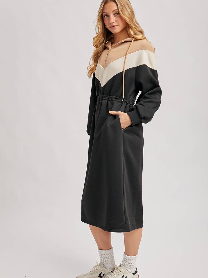Bluivy - Wholesale Dress - Women's - CHEVRON COLOR BLOCK MIDI HOODIE DRESS14