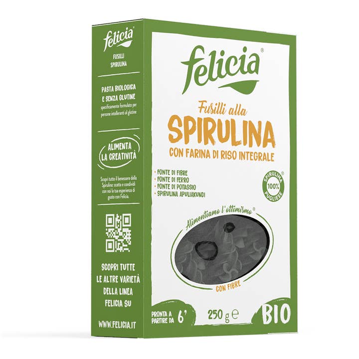 Fusilli gluten free con Spirulina K BIO, 250g per la vendita all'ingrosso da parte di ApuliaKundi Spirulina K