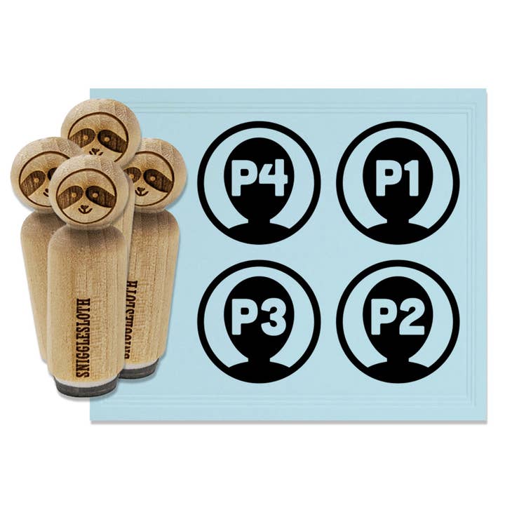 Indicateurs de joueurs de jeu 1, 2, 3, 4, 1, 2, 3, 4, ensemble de tampons en caoutchouc pour l'estampage et les agendas pour la vente par Sniggle Sloth