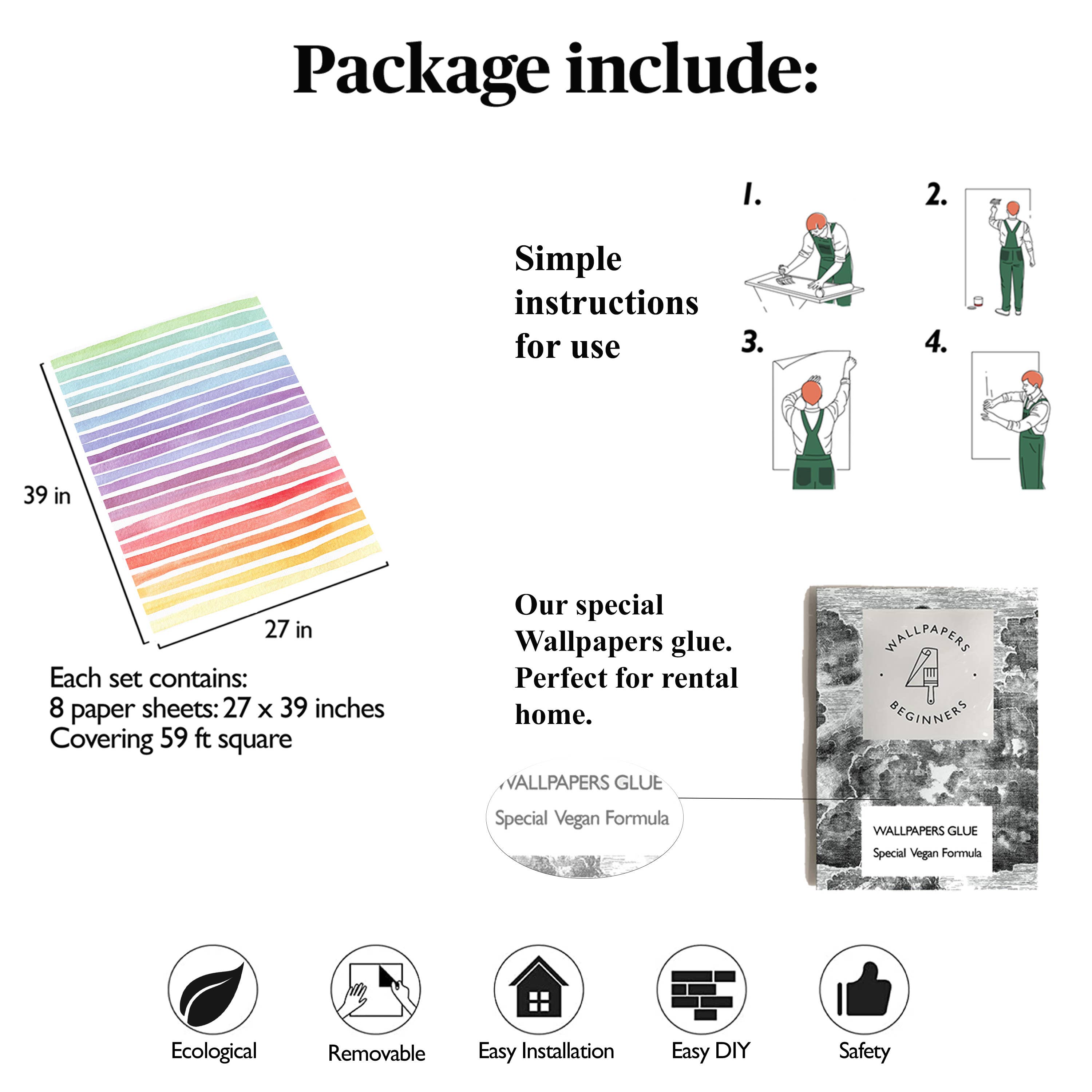 Wallpapers4Beginners - Vendita all'ingrosso Carta da parati - Pastel Rainbow Striped Wallpaper Watercolor Paint Vertical8