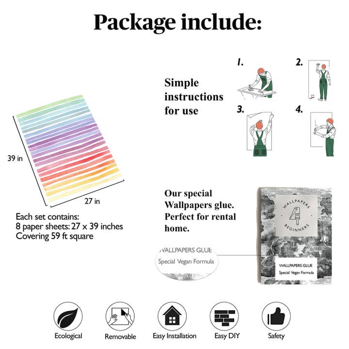 Wallpapers4Beginners - Vente Papier peint - Papier peint à rayures arc-en-ciel pastel, peinture aquarelle verticale8