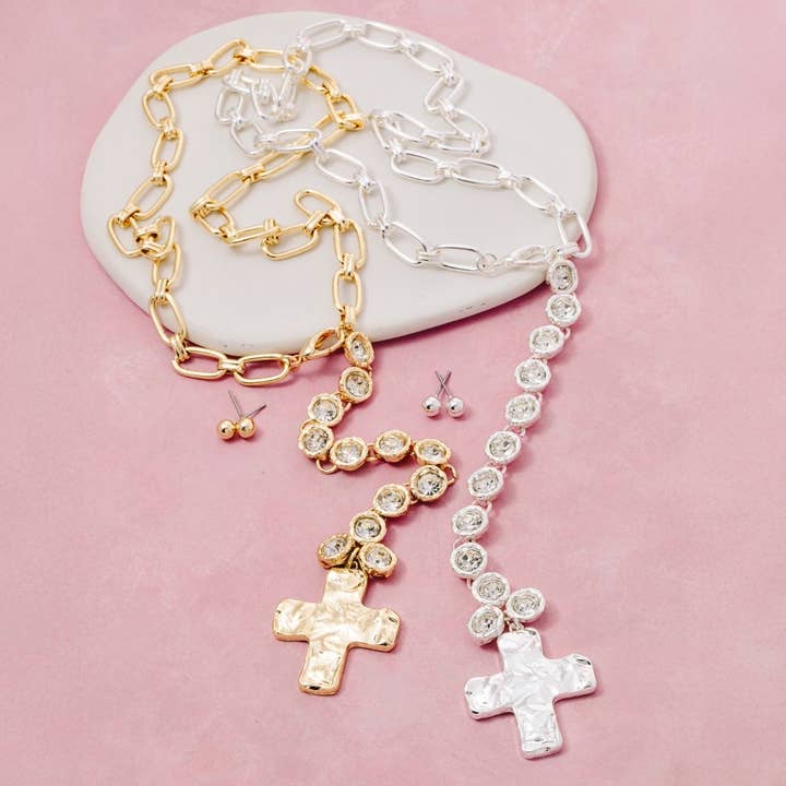 Conjunto de Collar en Y con Colgante de Cruz de Eslabones de Cadena para venta al por mayor de The Looks by Fame Accessories