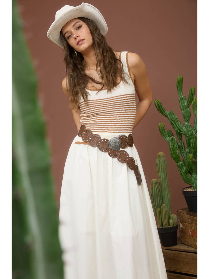 MINE - Wholesale Dress - Women's - STRIPE SWEATER TANK WOVEN SKIRT MIDI DRESS