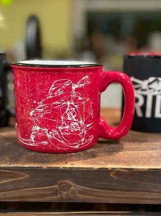 Snowmobile Technical Outline Hood Ride Ceramic Camp Mug for wholesale by MK Designs