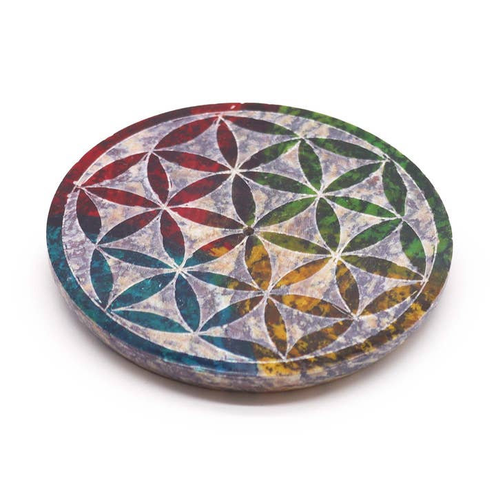 Soapstone Disc Incense Holder 8cm - Flower of Life for wholesale by AWGifts Europe