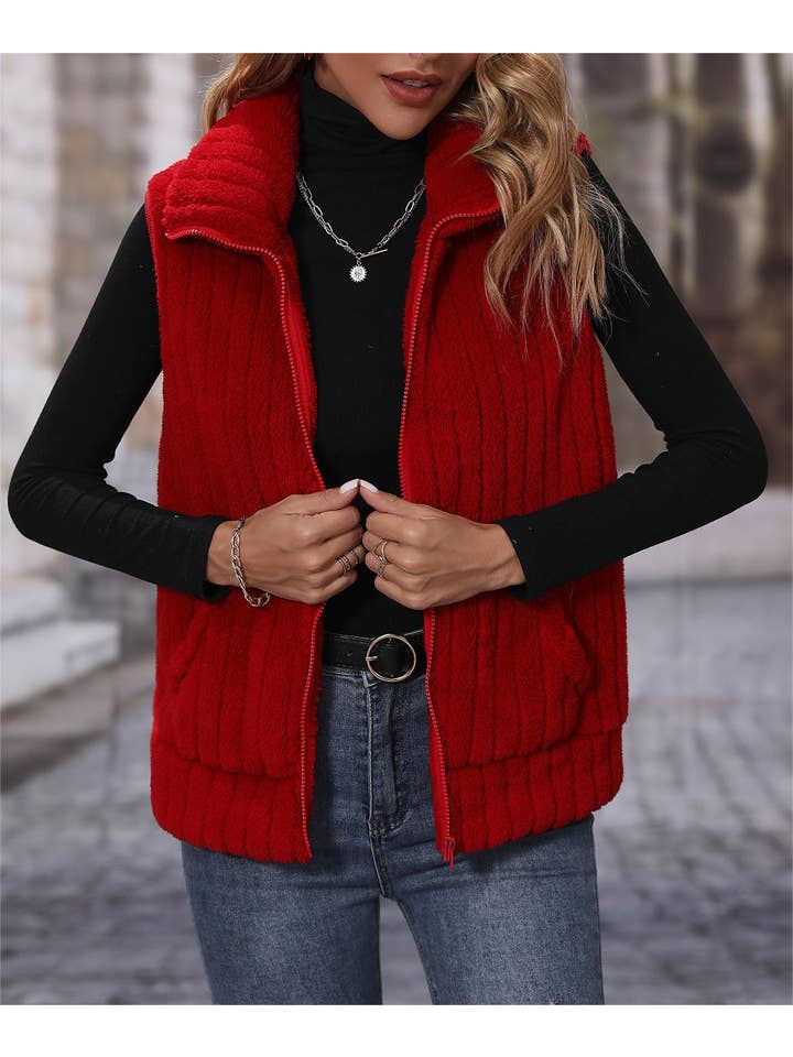 Rosa Clothing - Wholesale Outerwear Vest - Women's - Warm sherpa plush fleece zip outerwear vest8