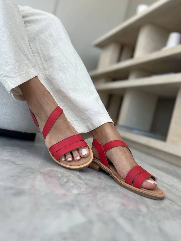 Ready to Ship- Leila Red - Handmade Cow Leather Sandals for wholesale by PMK SHOES