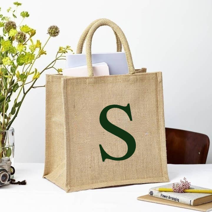 Letter Square Bag - Natural Jute for wholesale by Tillyanna