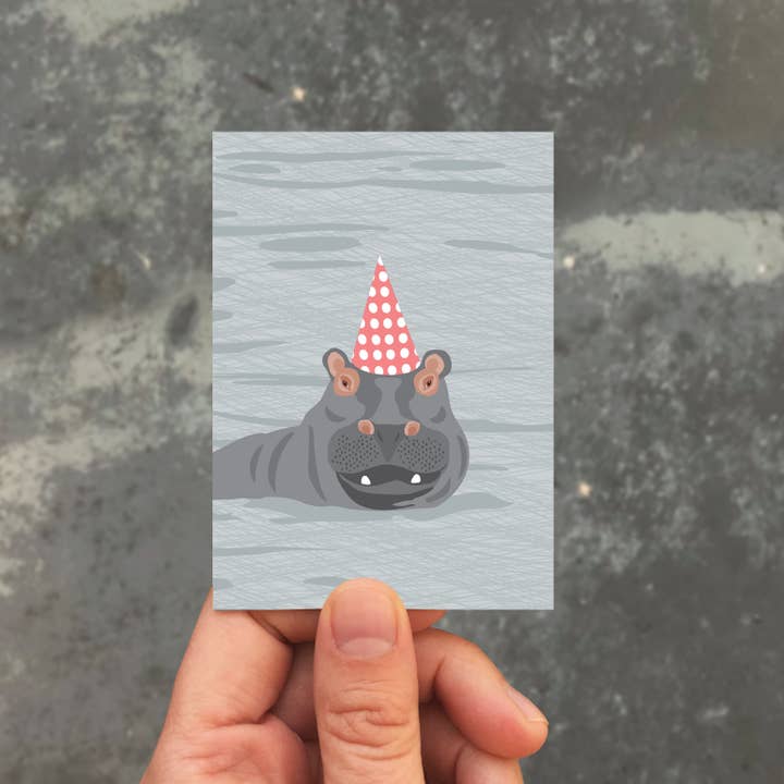 Modern Printed Matter - Vente Cartes d'anniversaire - Enclos de chapeaux de fête pour hippopotames1