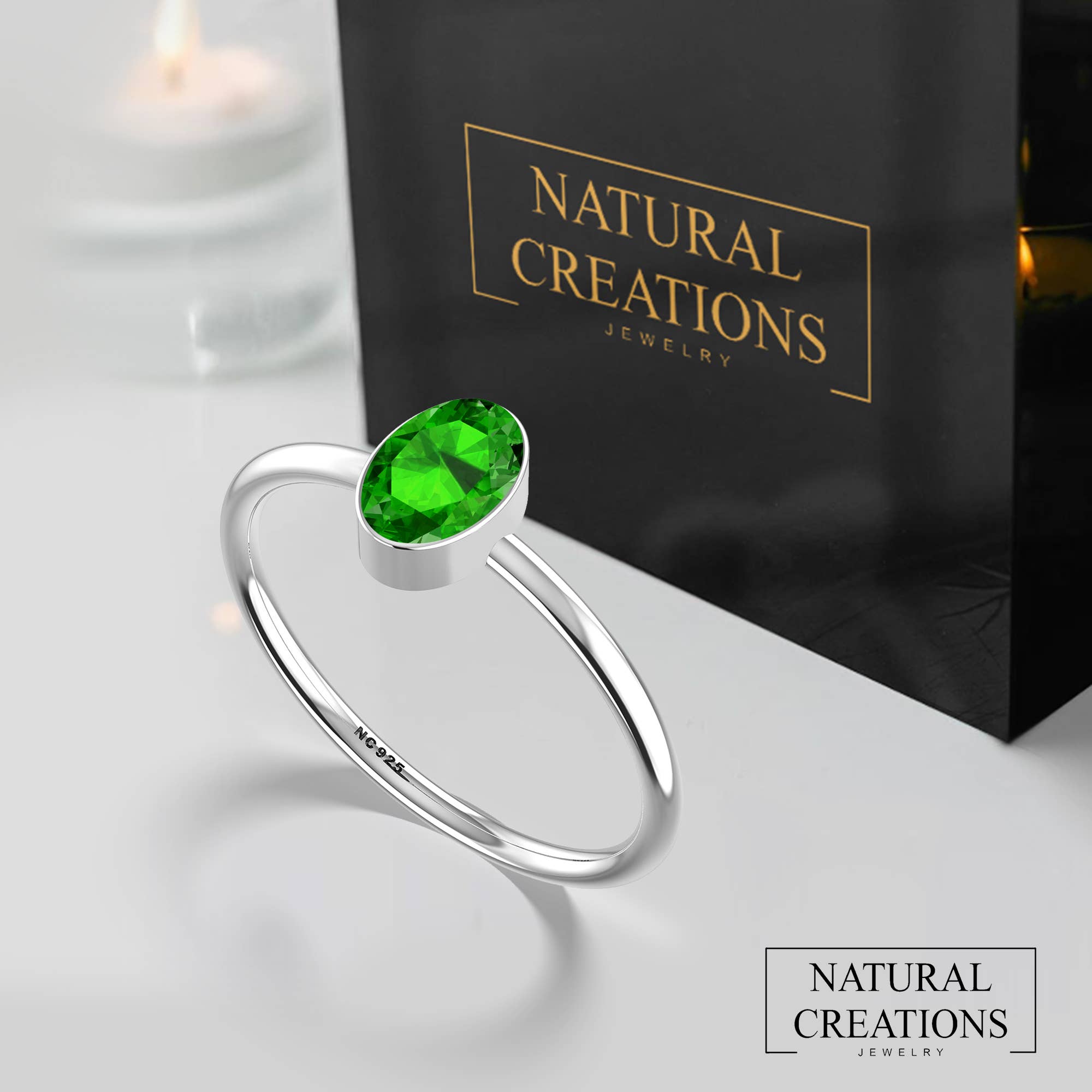 Nature Crafts - Wholesale Single Stone/Solitaire Ring - Natural Chrome Diopside Stackable Rings for Women in Silver