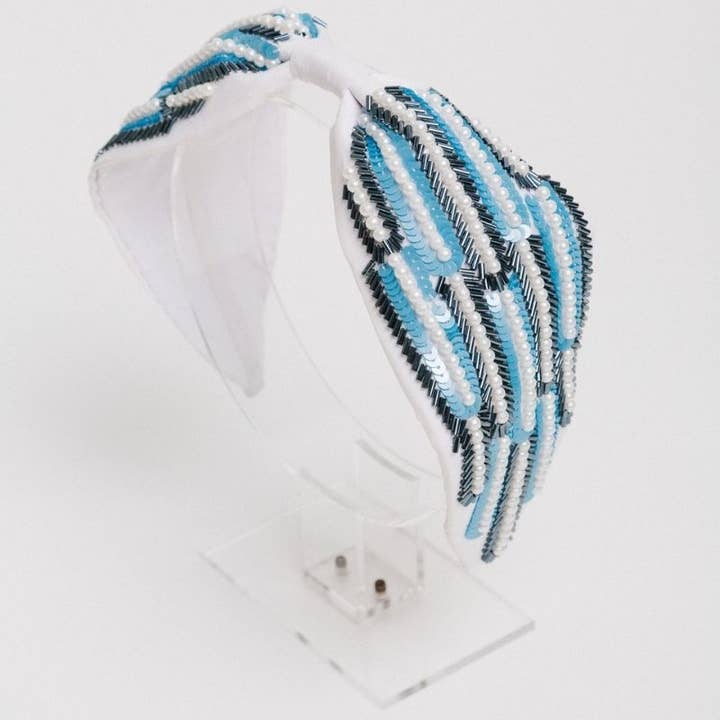 Hyderabad White Blue Headband and Pearls for wholesale by ACUS