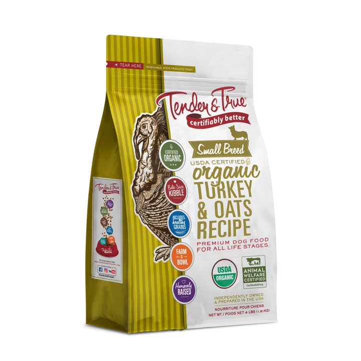 Tender & True Pet Nutrition - Wholesale Pet Food - Dog - Organic Small Breed Turkey & Oats Recipe Dry Dog Food, 4lb.