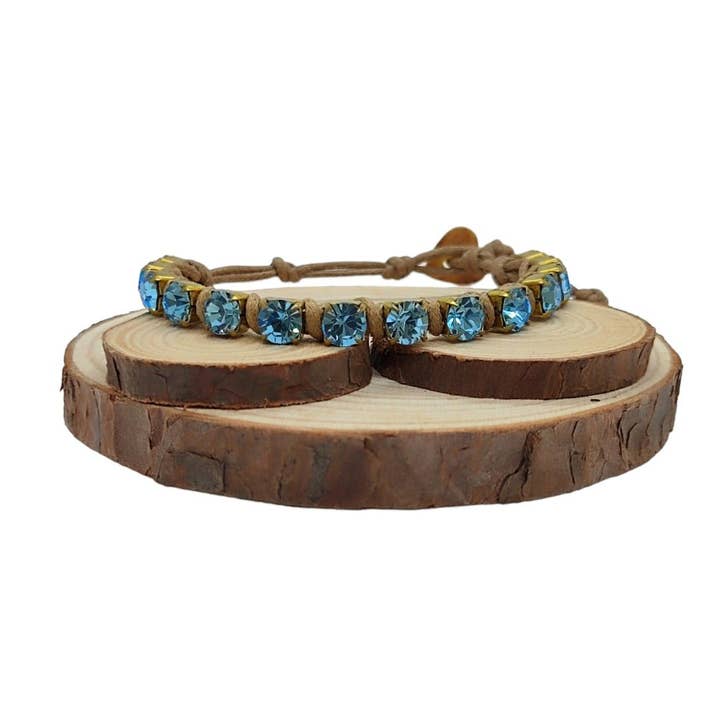 Crystal Chain Bracelets Large - Aquamarine for wholesale by QUÉ MÁS JEWELS