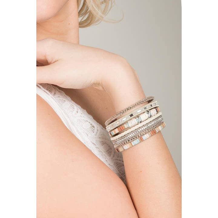 SAACHI - Wholesale Bangle Bracelet - Sweet Sands Multi Strand Leather Bracelet