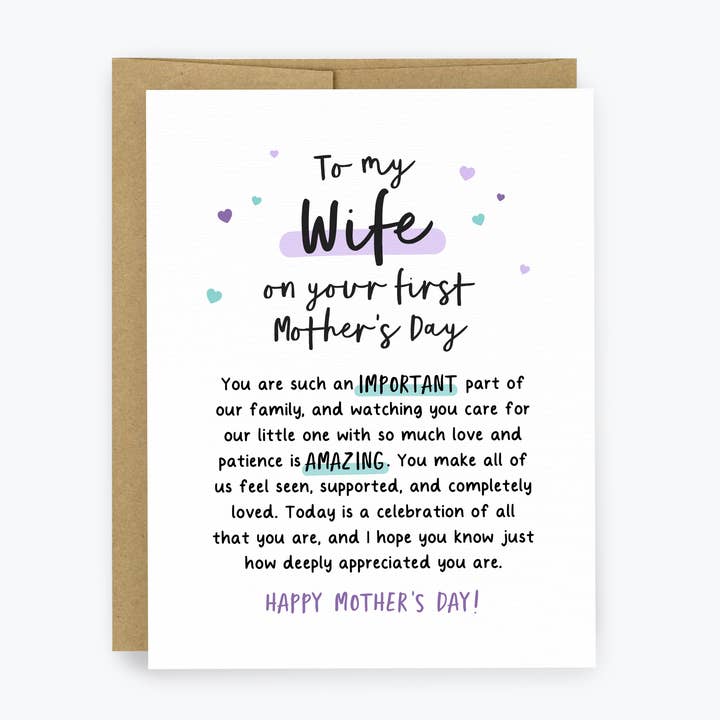 Mother's Day Greeting Cards, Card to Wife, First Mothers Day for wholesale by Kreate Paper Co.