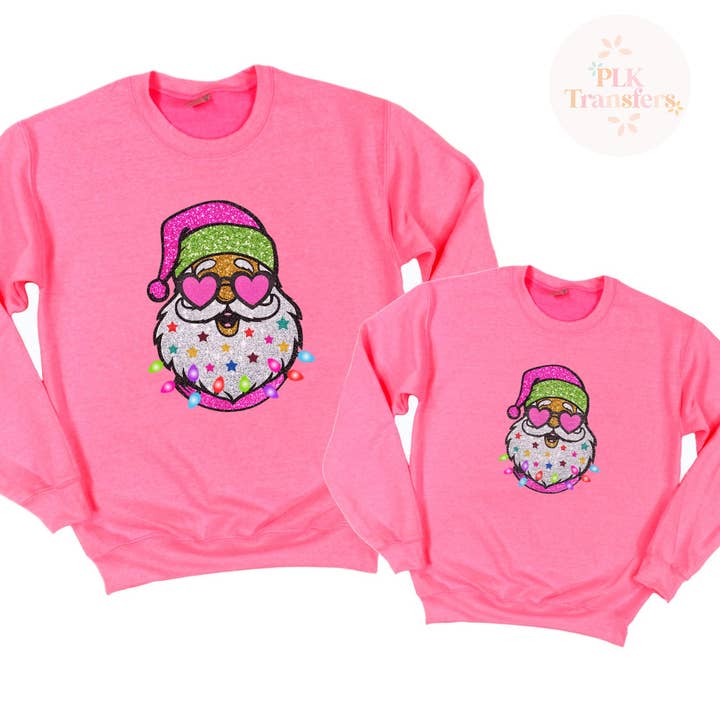 ADULT, Glitter Santa, Faux | Matte Clear Film Screen Print Transfer | - FULL COLOR for wholesale by PLK Transfers