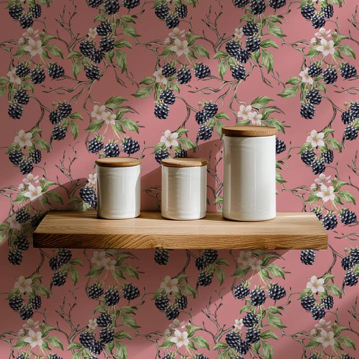 BRAMBLE & BLOSSOM ROSE PINK WALLPAPER for wholesale by Oh So Daisy