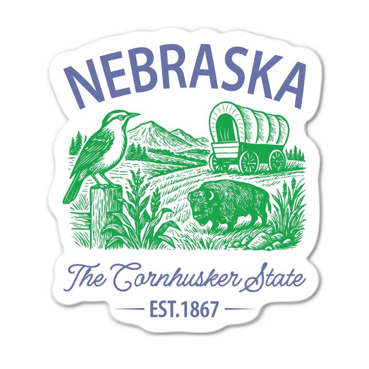 Nebraska The Cornhusker State Est. 1867 Sticker for wholesale by Stick-It Expressions