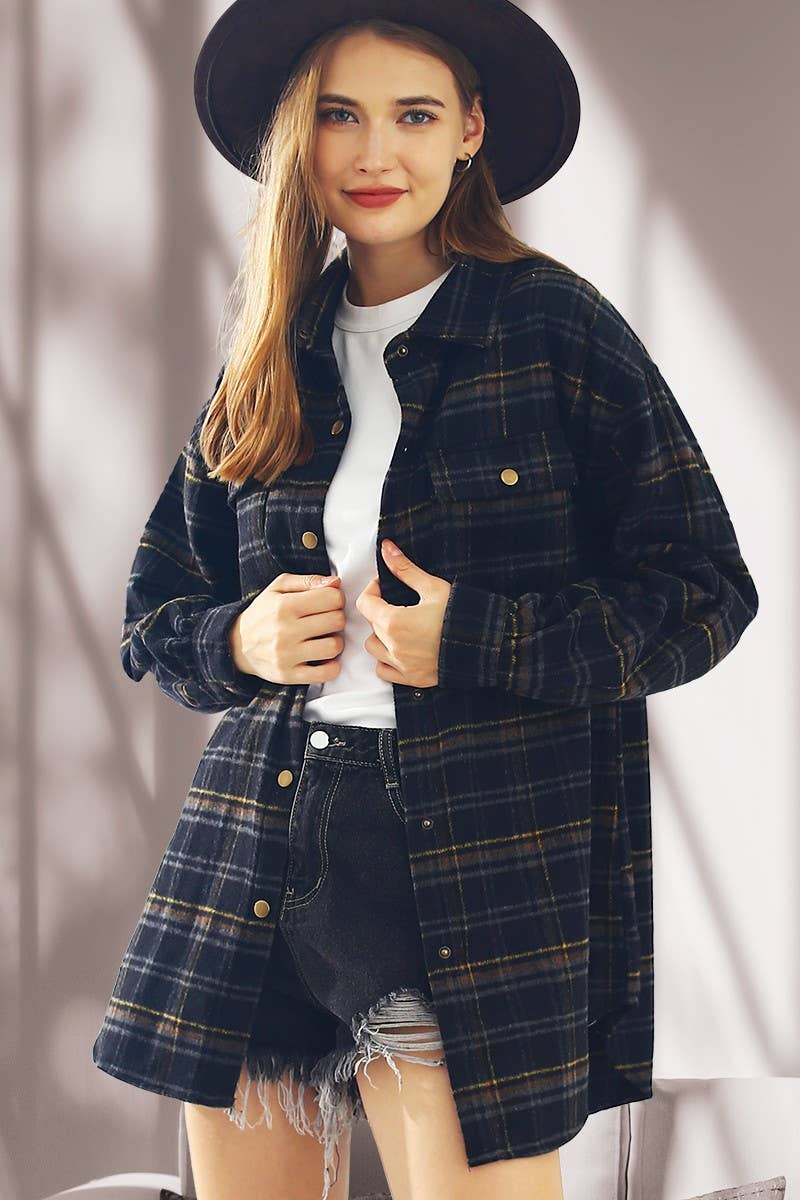 NINEXIS - Vente Veste-chemise – femme - CWOJA406_VESTE À CARREAUX EN FLANELLE SANS POCHE LATÉRALE13