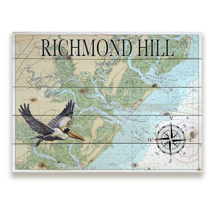 Richmond Hill, GA 18x24 Wood Pallet Map-Birds for wholesale by Map Mom