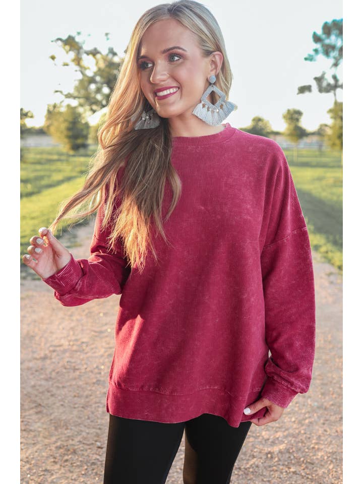 Alexis Corded Vintage Pullover - Maroon for wholesale on Faire6