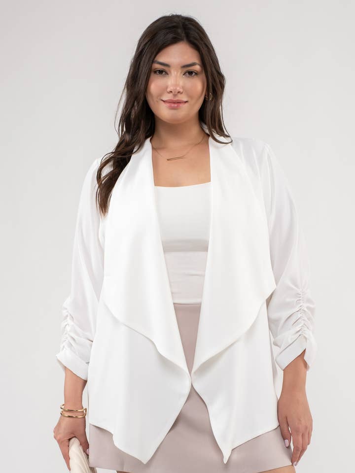 PLUS 3/4 ROUCHED SLEEVE BLAZER for wholesale by Blu Pepper