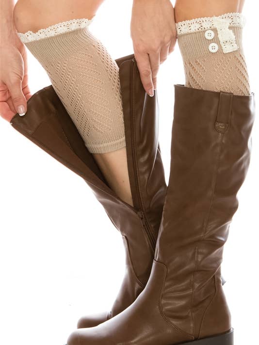 DNMC - Wholesale Socks - Women's - Knit Boot Cuffs w/ Lightweight Lace (1 Pair)5