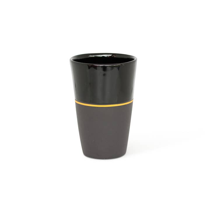 Ambit Tall Beaker - Black / Saffron Yellow Line for wholesale by Sue Ure Maison