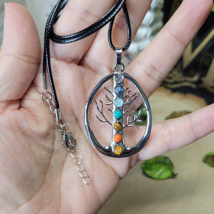 Seven Chakra Stone Drop with Tree Chakras Necklace, Seven Chakras Pendant for wholesale by My Magic Place Shop