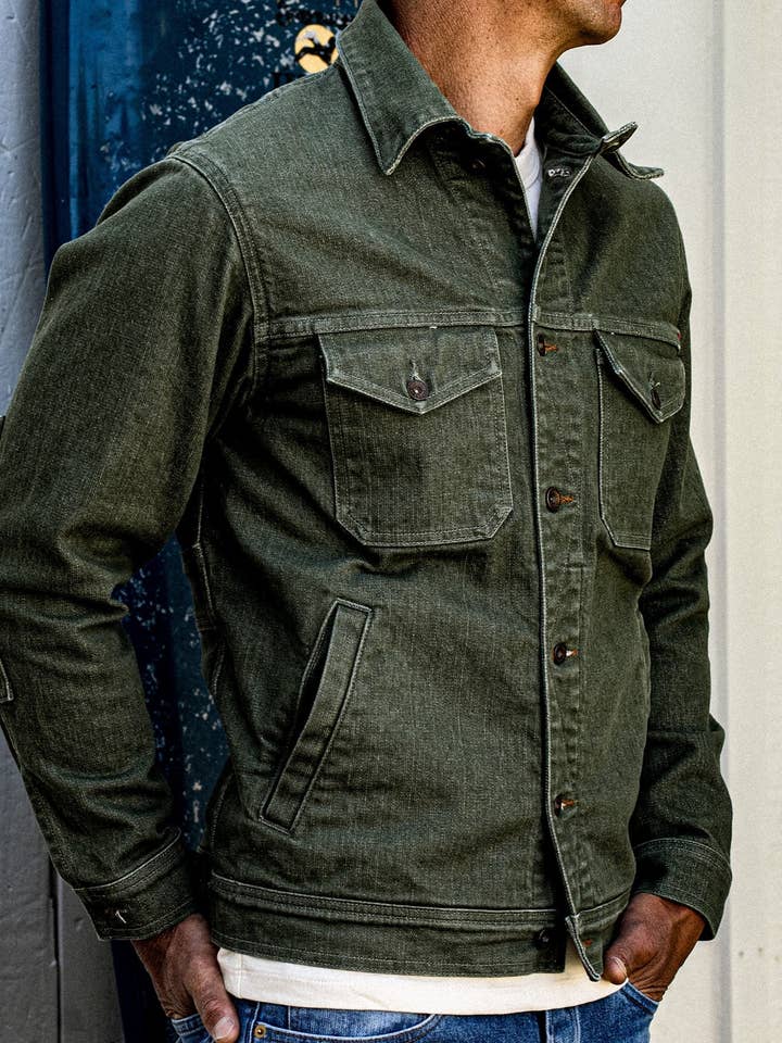 Artcher Jacket | 14oz Broken Twill Denim Olive for wholesale on Faire5