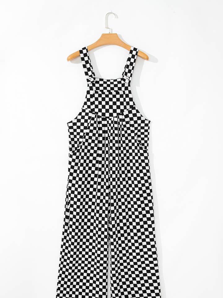 Black Checker Pocketed Wide Leg Jumpsuit for wholesale on Faire