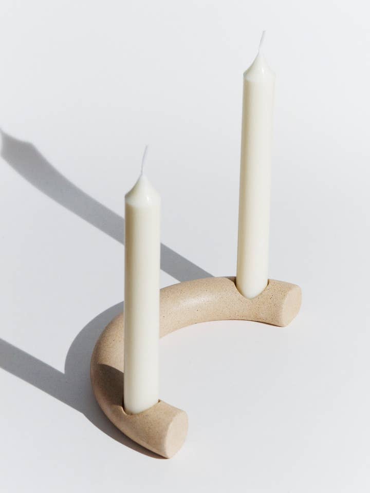 Bougeoir double 'Leucate' en Ocre for wholesale by Objet Sauvage