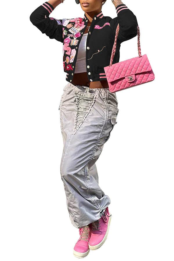 MB Fashion Wholesale - Wholesale Varsity/Baseball Jacket - Women's - MB FASHION PRINTED CASUAL BASEBALL COAT TOP JACKET 3012LY1