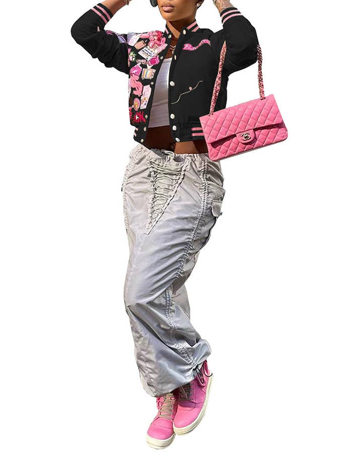 MB Fashion Wholesale - Wholesale Varsity/Baseball Jacket - Women's - MB FASHION PRINTED CASUAL BASEBALL COAT TOP JACKET 3012LY1