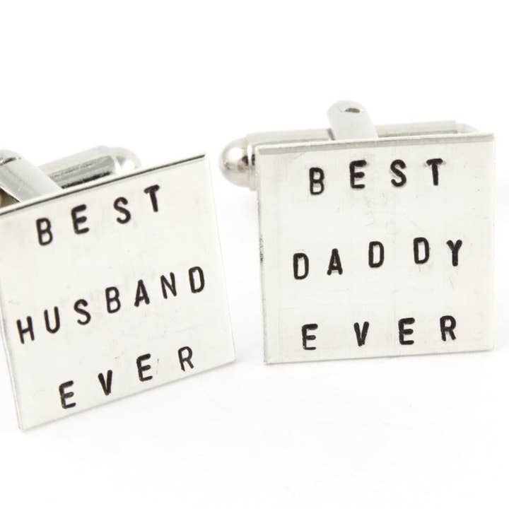 Gemelos de plata de ley Mejor Esposo y Papá del Mundo. para venta al por mayor de The Silver Diva