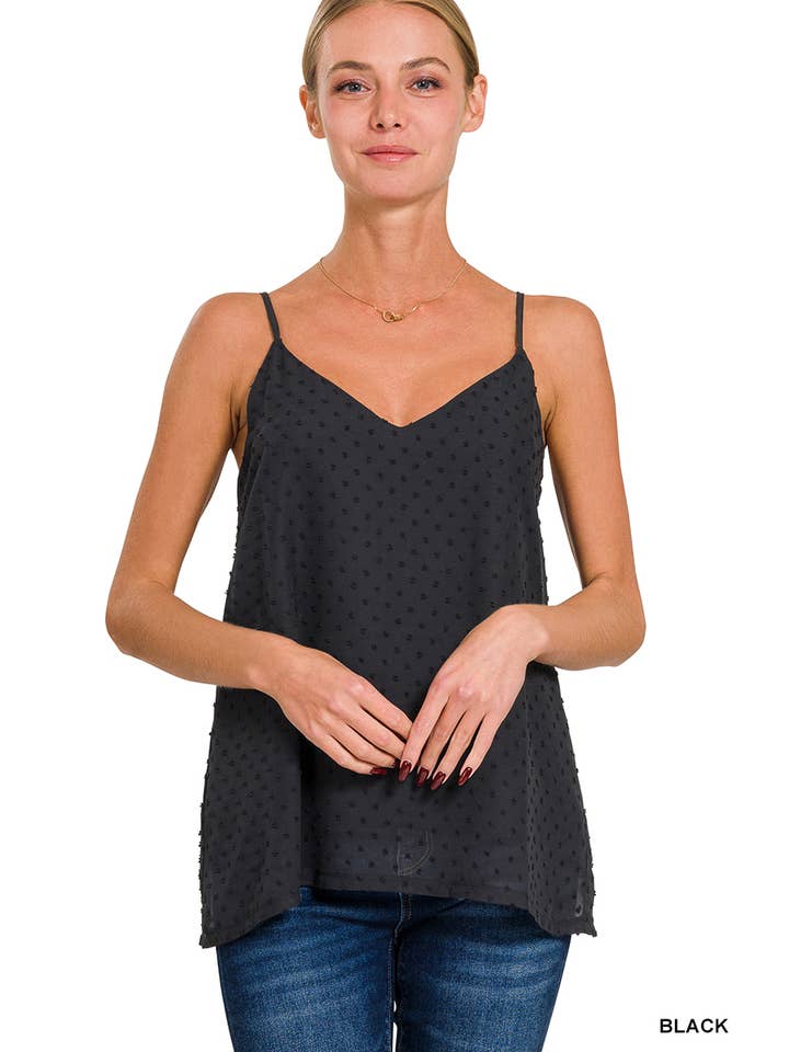 BLACK ",, Baby Swiss dots cami w/ adjustable straps for wholesale on Faire5