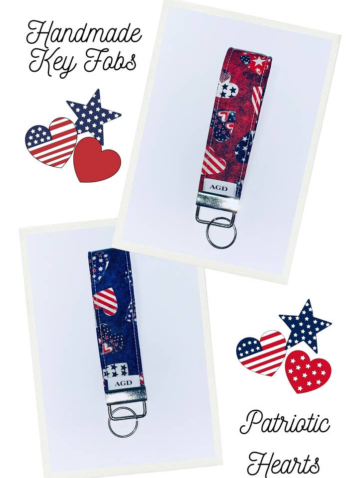 Handgjorda nyckelringar, nyckelband, handledsband - Patriotiska hjärtan för wholesale av Ann Gregory Designs