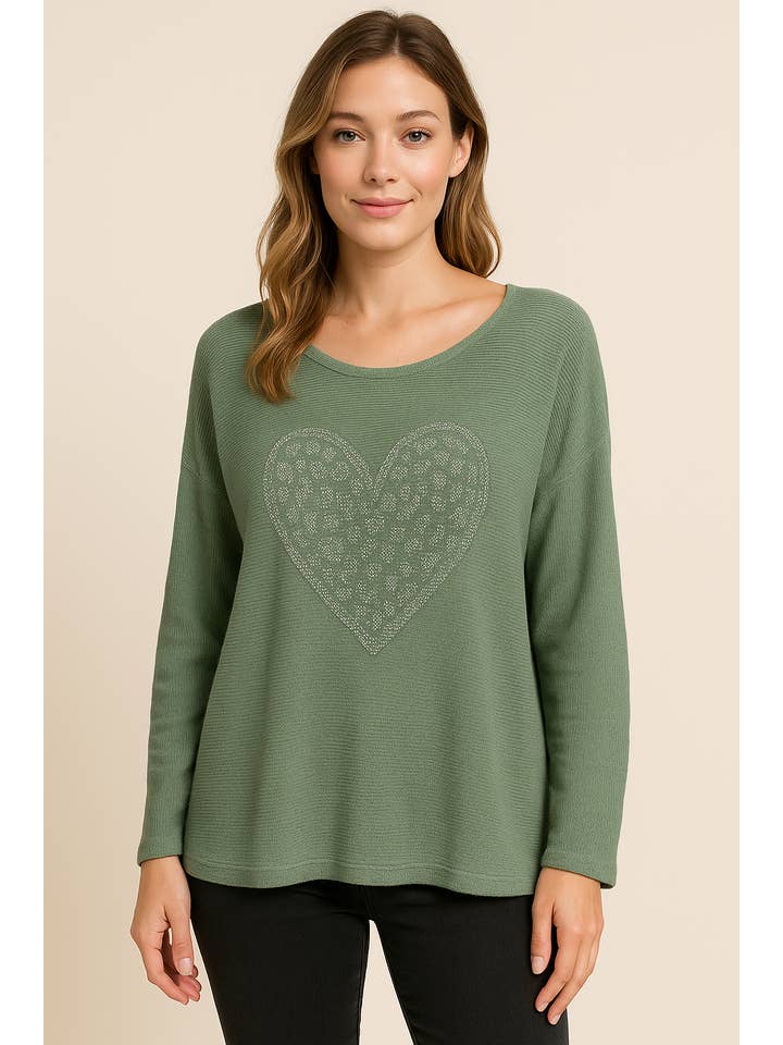 Lucy Sparks – wholesale Knit top – Women's – LIGHTWEIGHT KNIT TOP WITH CRYSTAL DIAMANTE'S HEART DESIGN ON8