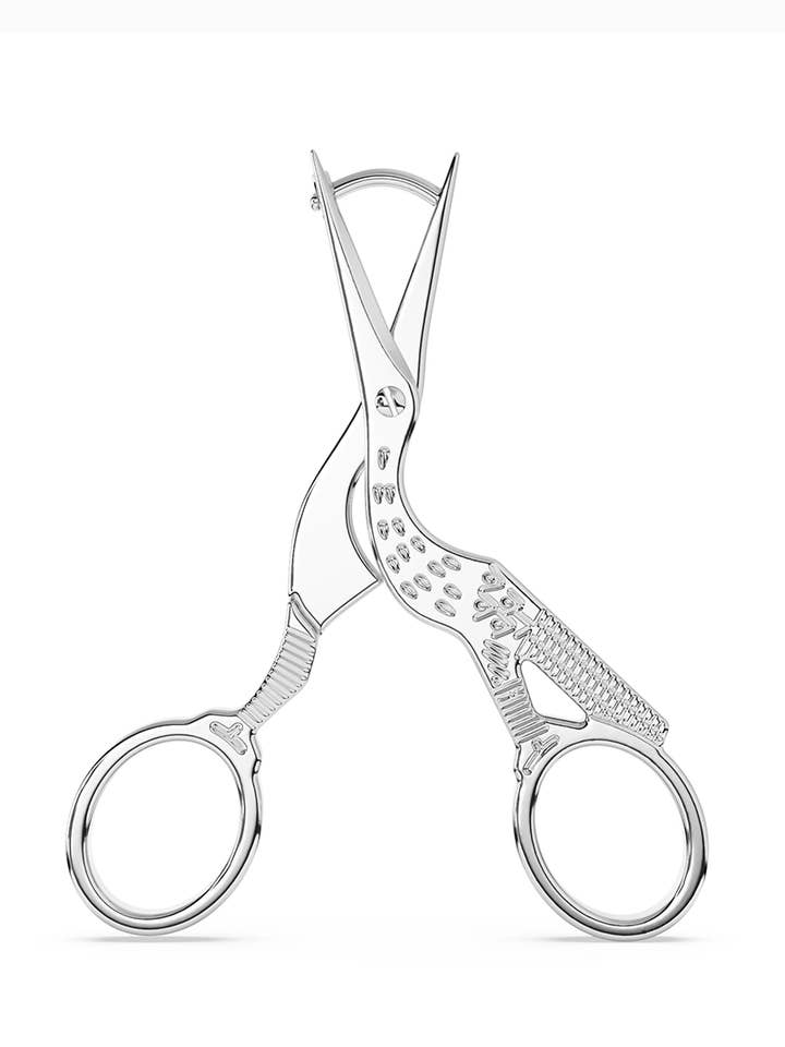 Stork Embroidery Scissor Earrings in Silver for wholesale by Coco Clem