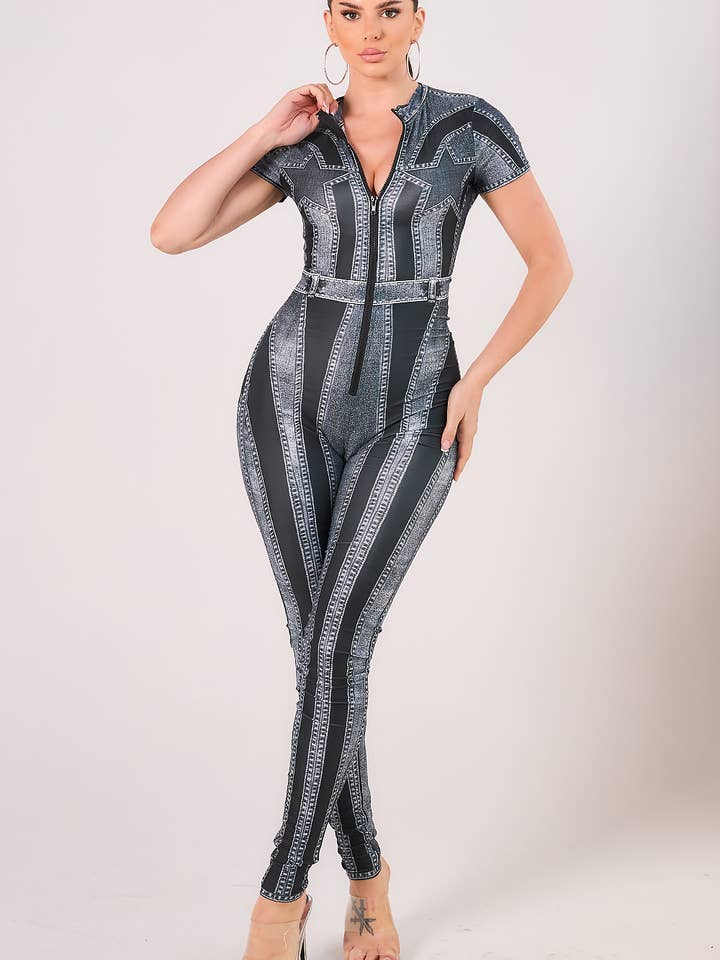 BP2749_Jumpsuit met korte mouwen met denimeffect voor wholesale door Her Bottari