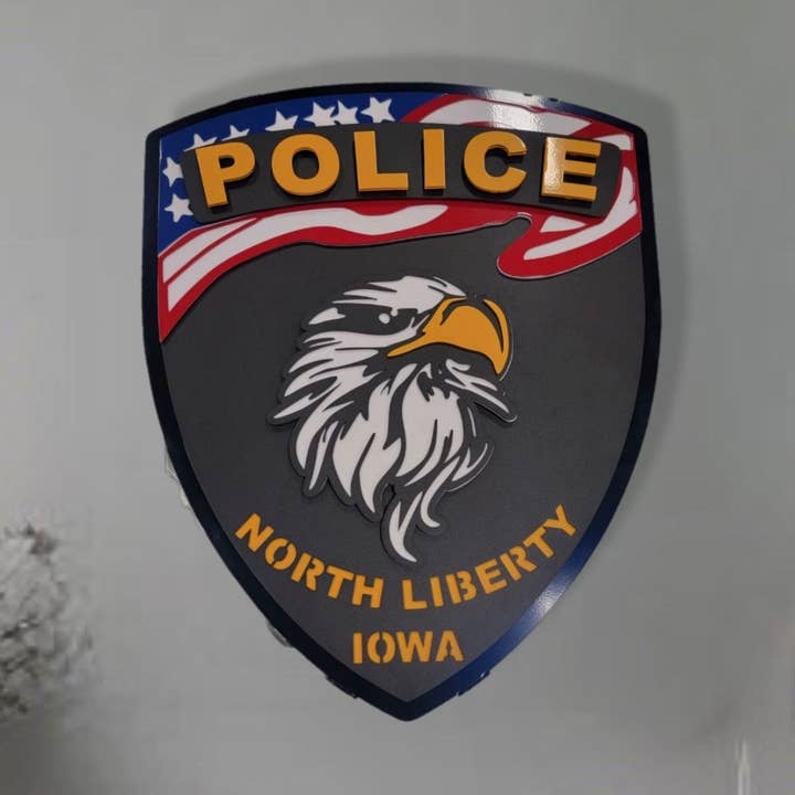 North Liberty Iowa Police Badge for wholesale by Premier Metal Art