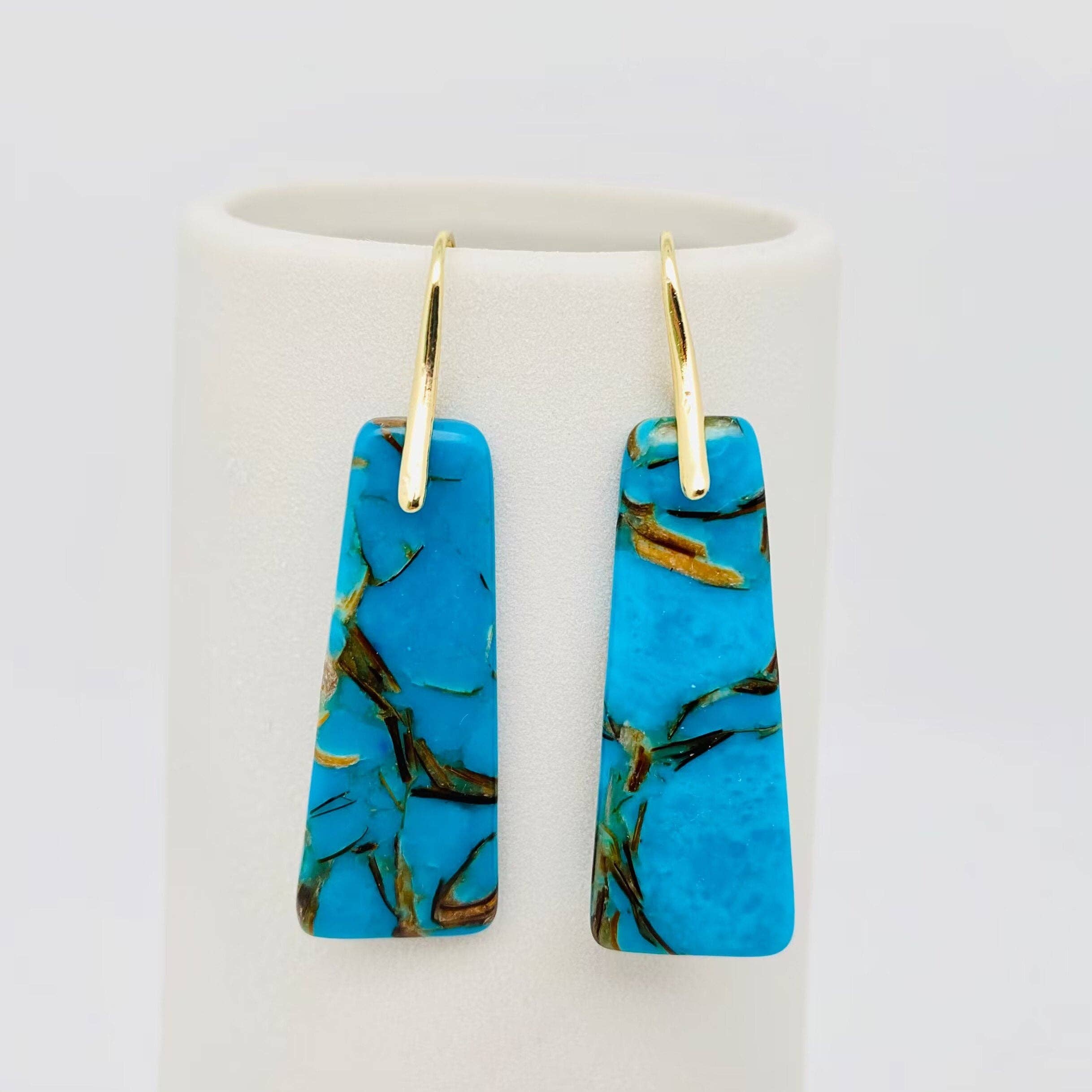 Mio Queena - Wholesale Dangle Earrings - Colored Emperor Stone Geometric Agate Chakra Earrings - CS19