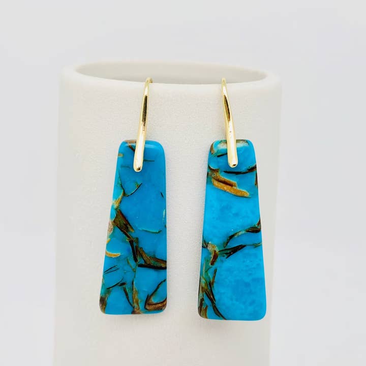 Mio Queena - Wholesale Dangle Earrings - Colored Emperor Stone Geometric Agate Chakra Earrings - CS19