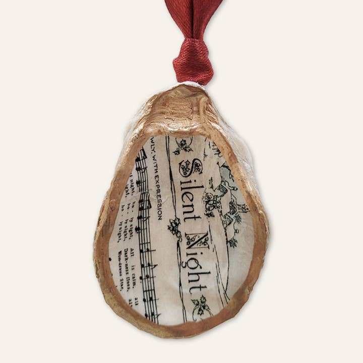 Silent Night Christmas Ornament • Oyster Shell for wholesale by Beatrixbell Handcrafted