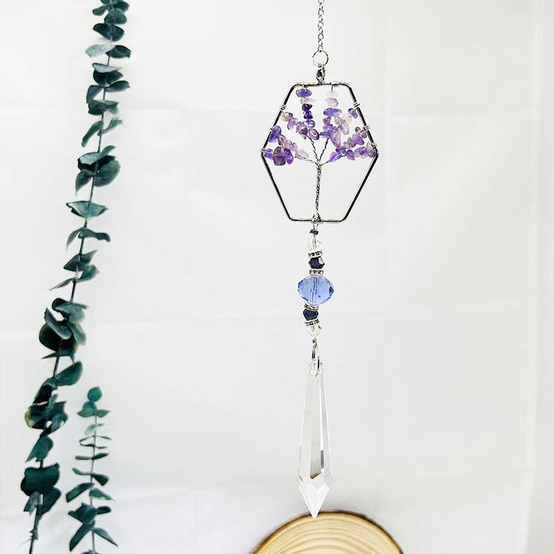 GemMeet - Wholesale Suncatcher - Amethyst Tree Of Life Sun Catcher Wind Chime 13