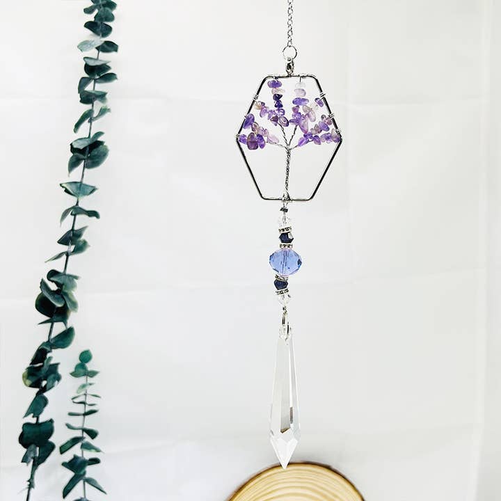 GemMeet - Wholesale Suncatcher - Amethyst Tree Of Life Sun Catcher Wind Chime 13