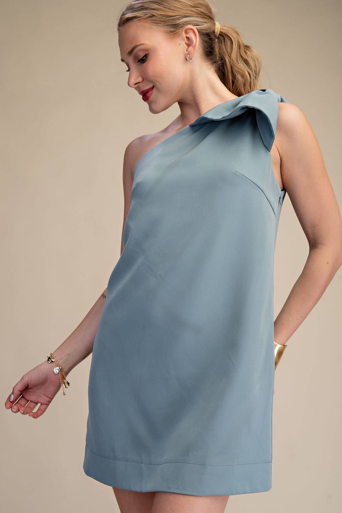 Glam - Wholesale Dress - Women's - Bow One Shoulder Mini Dress24