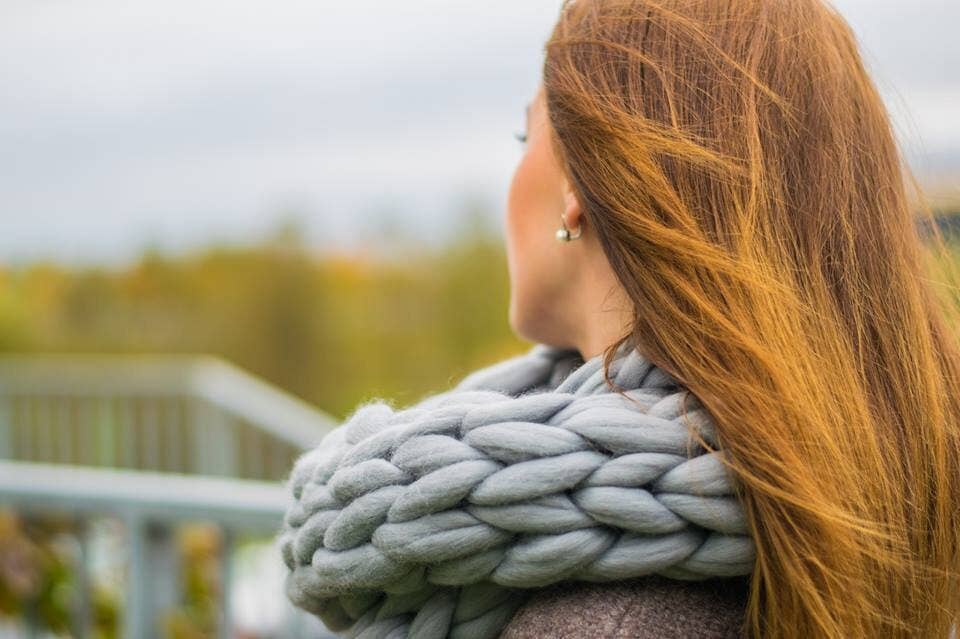 woolexperts - Wholesale Scarf - Women's - Chunky Knit Merino Wool Infinity Scarf with Hood Handmade #58